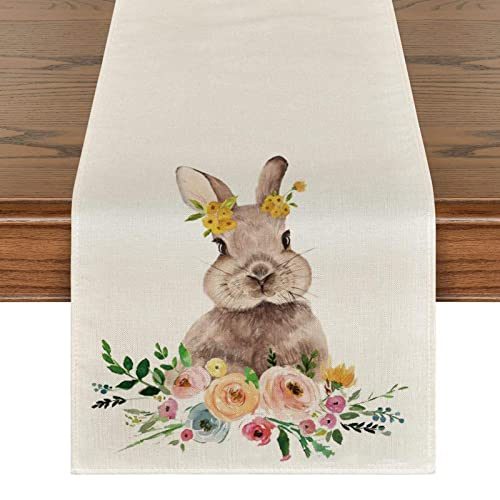 TAOLE Tischläufer Frühling Ostern, 40x180cm Hasen Frühling Küche Esstisch Dekoration Party Wohnzimmer Dekor Waschbar Für Drinnen Und Draußen von TAOLE