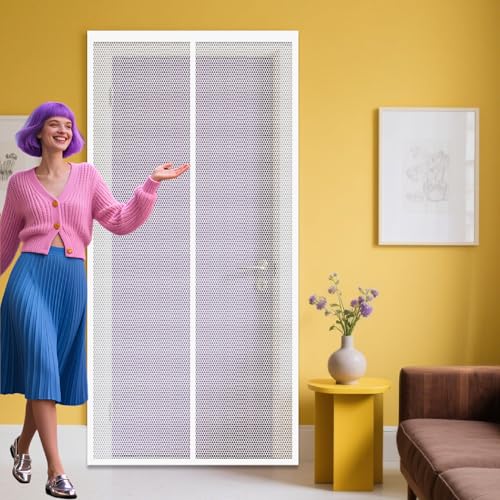 Fliegengitter Tür Magnet 83 x 226 cm Automatisches Schließen Magnetisches Moskitonetz für Balkon Und Terrassentüren, Weiß von TAOLITAO