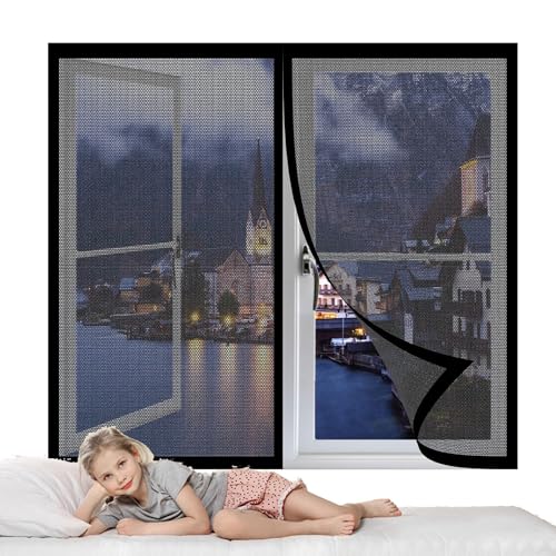 Insektenschutz für Fenster mit Rahmen 90 x 123 cm Insektenschutz Fliegenvorhang Moskitonetz Fenster Ohne Bohren Automatisches Schließen Magnet für Alle Bis, Schwarz von TAOLITAO