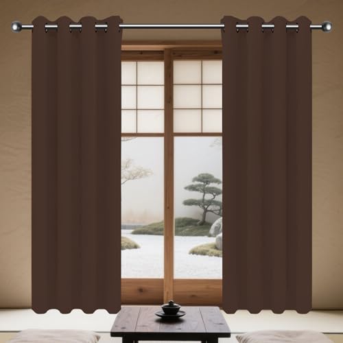 TAOLITAO Verdunkelungsgardine/Wohnzimmer Vorhänge 220 x 231 cm Thermogardine Kälteschutz Warm Hitzeschutz Gardine Vorhang mit Ösen Vielen Farben Und Größen für Wohnzimmer, braun von TAOLITAO