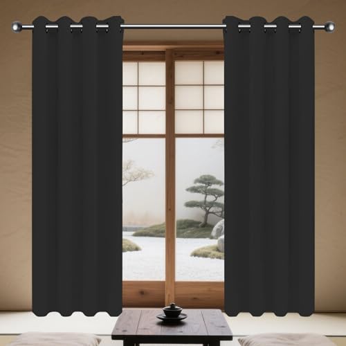 TAOLITAO Verdunkelungsgardine/Wohnzimmer Vorhänge 220 x 245 cm Thermogardine Kälteschutz Warm Hitzeschutz Gardine Vorhang mit Ösen Vielen Farben Und Größen für Wohnzimmer, Schwarz von TAOLITAO