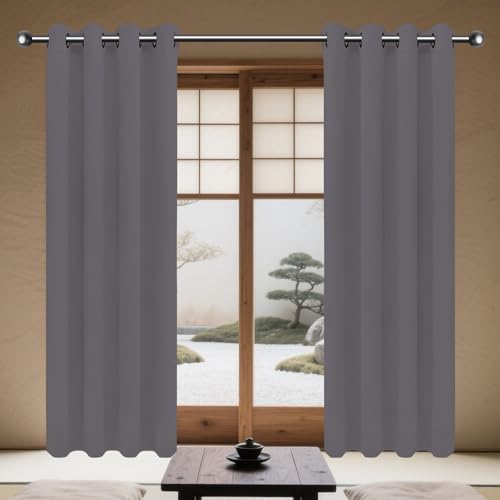 TAOLITAO Verdunkelungsgardine/Wohnzimmer Vorhänge 221 x 246 cm Thermogardine Kälteschutz Warm Hitzeschutz Gardine Vorhang mit Ösen Vielen Farben Und Größen für Wohnzimmer, Dunkelgrau von TAOLITAO