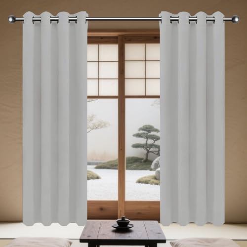 TAOLITAO Verdunkelungsgardine/Wohnzimmer Vorhänge 232 x 234 cm Thermogardine Kälteschutz Warm Hitzeschutz Gardine Vorhang mit Ösen Vielen Farben Und Größen für Wohnzimmer, Hellgrau von TAOLITAO