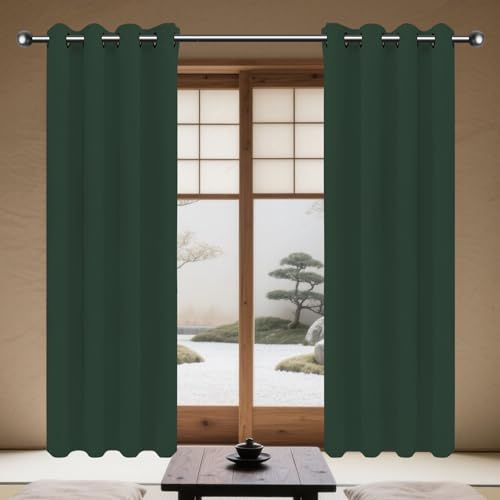 TAOLITAO Verdunkelungsgardine/Wohnzimmer Vorhänge 232 x 237 cm Thermogardine Kälteschutz Warm Hitzeschutz Gardine Vorhang mit Ösen Vielen Farben Und Größen für Wohnzimmer, Dunkelgrün von TAOLITAO
