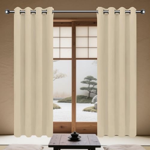TAOLITAO Verdunkelungsgardine/Wohnzimmer Vorhänge 232 x 239 cm Thermogardine Kälteschutz Warm Hitzeschutz Gardine Vorhang mit Ösen Vielen Farben Und Größen für Wohnzimmer, Creme Farben von TAOLITAO