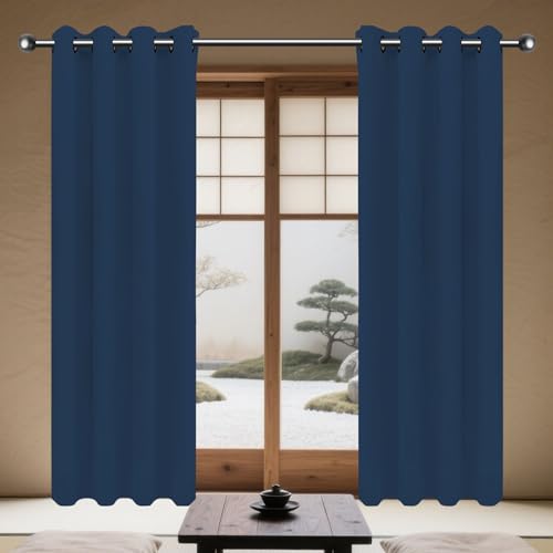 TAOLITAO Verdunkelungsgardine/Wohnzimmer Vorhänge 232 x 241 cm Thermogardine Kälteschutz Warm Hitzeschutz Gardine Vorhang mit Ösen Vielen Farben Und Größen für Wohnzimmer, Dunkelblau von TAOLITAO