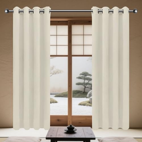 TAOLITAO Verdunkelungsgardine/Wohnzimmer Vorhänge 234 x 233 cm Thermogardine Kälteschutz Warm Hitzeschutz Gardine Vorhang mit Ösen Vielen Farben Und Größen für Wohnzimmer, Beige von TAOLITAO