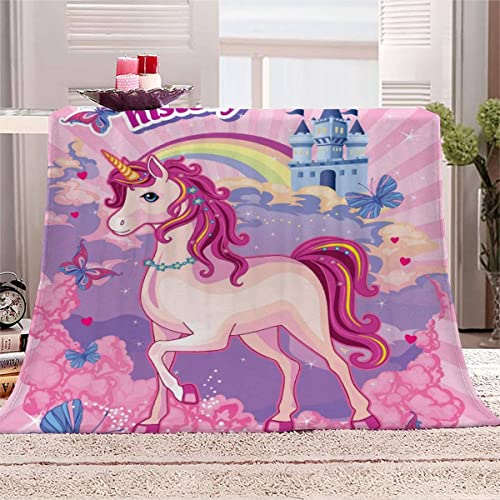 3D-Digitaldruck Kuscheldecke 130x150 cm Einhorn Karikatur Super Weiche waschbar Flanell Fleecedecke mit Muster Regenbogen Schloss Decke für alle Jahreszeiten Für Kinder&Erwachsene von TAOLU