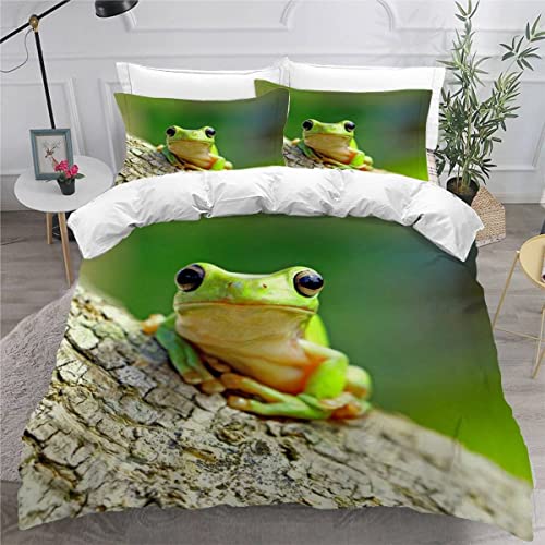 Bettbezug 135x200 3D Motiv Frosch Bettwäsche-Set 100% Mikrofaser Bettbezüge mit Reißverschluss 2 Kissenbezug 80x80 Tiere Grün Natur Bettwäsche 135x200 Kinder Zimmer Dekor von TAOLU