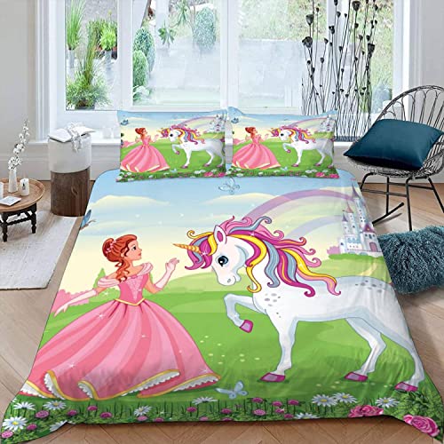 TAOLU Einhorn Kinderbettwäsche 135x200 Jungen Mädchen Bettbezug Weiche Mikrofaser Bettwäsche-Set 3Teilig mit 2 Kissenbezug 80x80 Feen Prinzessin Bettbezüge mit Versteckter Reißverschluss von TAOLU