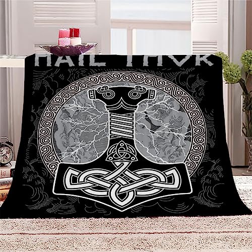 Kuscheldecke 150x200 Wikinger Waschbar Flauschige Flanell Fleecedecke Antistatisch Hochwertige Thors Hammer Kompass Mythologie Sofadecke mit 3D Muster für alle Jahreszeiten Für Kinder&Erwachsene von TAOLU