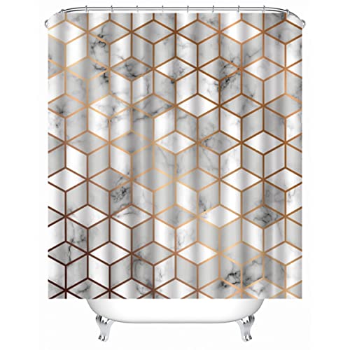 TAOLU 100% Polyester Stoff Duschvorhänge Anti-Schimmel 240x200 cm Wasserdicht Shower Curtain 3D Modern Geometrisch Marmor Bad Vorhäng Waschbar Duschvorhang für Badzimmer mit 12 Rings von TAOLU