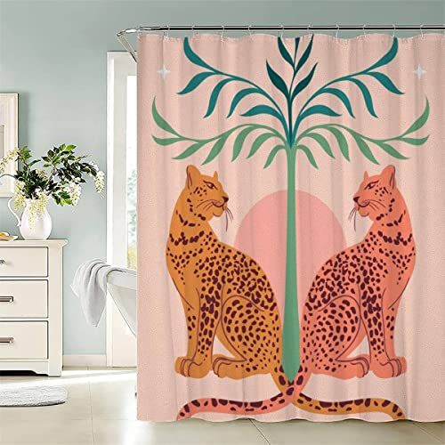 TAOLU 100% Polyester Stoff Duschvorhänge Boho Shower Curtain Anti-Schimmel 240x200 Wasserdicht 3D Bad Vorhäng Waschbar Böhmen Leopard Tier Duschvorhänge für Badzimmer mit 12 Haken von TAOLU