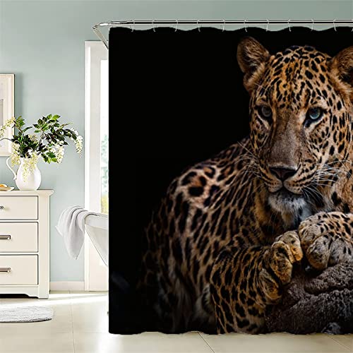 TAOLU 100% Polyester Stoff Duschvorhänge Leopard Shower Curtain Anti-Schimmel 180x180 Wasserdicht 3D Bad Vorhäng Waschbar Tiere Natur Duschvorhänge für Badzimmer mit 12 Haken von TAOLU