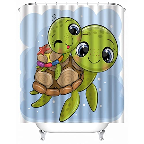 TAOLU 100% Polyester Stoff Duschvorhang Anti-Bakteriell 120x180 cm Wasserdicht Shower Curtain 3D Kawaii Tier Schildkröte Badvorhang Waschbar Duschvorhänge für Badzimmer mit 12 Haken von TAOLU