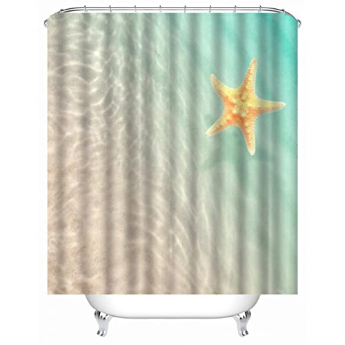 TAOLU 100% Polyester Stoff Duschvorhang Anti-Bakteriell 120x180 cm Wasserdicht Shower Curtain 3D Meer Sand Seesterne Badvorhang Waschbar Duschvorhänge für Badzimmer mit 12 Haken von TAOLU