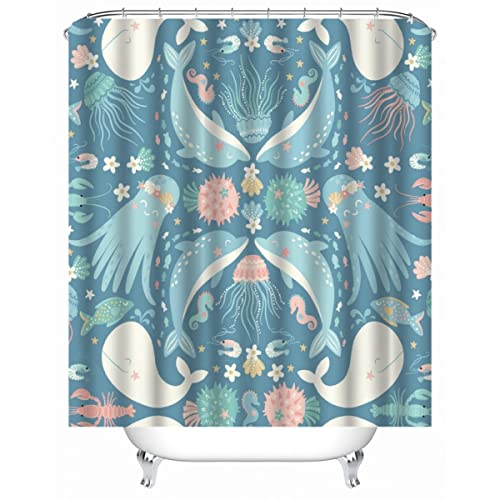 TAOLU 100% Polyester Stoff Duschvorhang Anti-Schimmel 200x200 cm Wasserdicht Shower Curtain 3D Abstraktion Meer Delphin Badvorhang Waschbar Duschvorhänge für Badzimmer mit 12 Rings von TAOLU