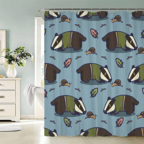 TAOLU 100% Polyester Stoff Duschvorhang Dachs Shower Curtain Anti-Schimmel 180x200 Wasserdicht 3D Badezimmer Vorhänge Anti-Bakteriell Cartoon Tier Süß Duschvorhänge mit 12 Haken von TAOLU