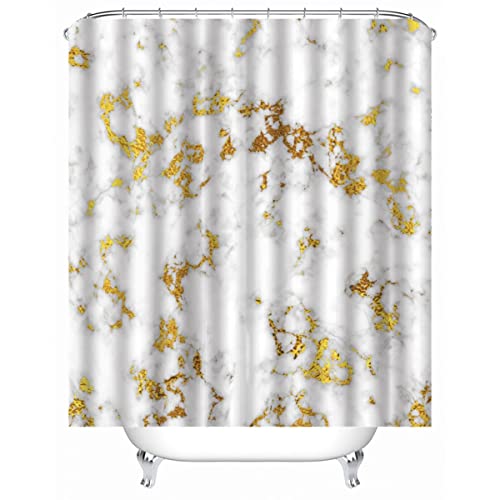 TAOLU 100% Polyester Stoff duschvorhang Anti-Schimmel 180x200 cm Wasserdicht Shower Curtain 3D Gold Marmor Badezimmer Vorhänge Waschbar Anti-Bakteriell Duschvorhänge mit 12 Haken von TAOLU