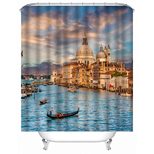 TAOLU 100% Polyester Stoff duschvorhang Anti-Schimmel 200x200 cm Wasserdicht Shower Curtain 3D modern Stadt Landschaft venedig Badvorhang Waschbar Duschvorhänge für Badzimmer mit 12 Rings von TAOLU