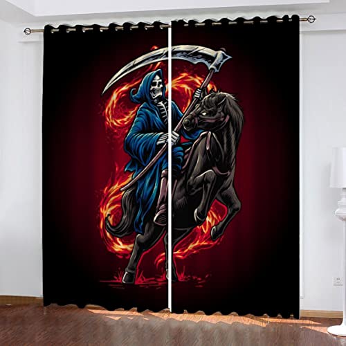 TAOLU Blickdichte Gardinen Skelett Verdunkelungsvorhang Ösenvorhang 3D gedruckt Polyester Geräuschreduzierung Schallschutz Totenkopf Gothic Cartoon Vorhang für Zimmer/Büro Schlafzimmer 234x230cm von TAOLU