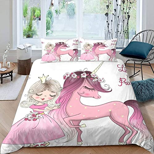 TAOLU Einhorn Kinderbettwäsche 135x200 Jungen Mädchen Bettbezug Weiche Mikrofaser Bettwäsche-Set 3Teilig mit 2 Kissenbezug 80x80 Prinzessin Mädchen Bettbezüge mit Versteckter Reißverschluss von TAOLU