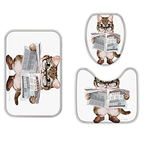 TAOLU Flauschige Mikrofaser Weich Memory Foam 3D Spaß Tiere Katzen Badematten Set 40x60 cm 3teilig rutschfest Waschbar Badvorleger mit WC Vorleger Deckelbezug und U-Förmige Badteppich für Badezimmer von TAOLU