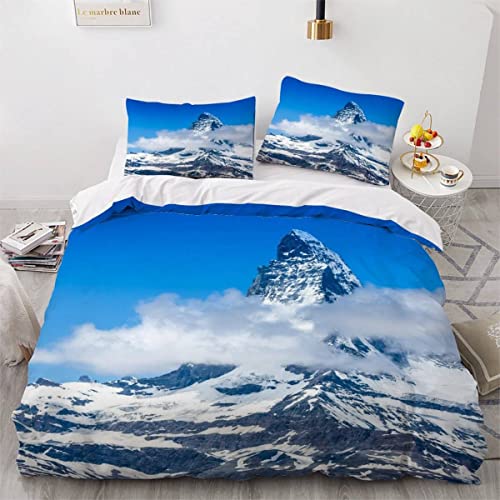 TAOLU Gipfel Kinderbettwäsche 135x200 Jungen Mädchen Bettbezug Weiche Mikrofaser Bettwäsche-Set 3Teilig mit 2 Kissenbezug 80x80 Matterhorn Bettbezüge mit Versteckter Reißverschluss von TAOLU