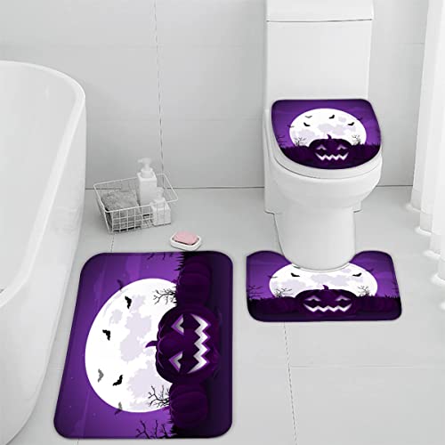 TAOLU Mikrofaser Weich Memory Foam 3D Halloween Badematten Set 40x60 cm 3teilig rutschfest Waschbar Badvorleger mit WC Vorleger Deckelbezug und U-Förmige Badteppich für Badezimmer Cartoon-Kürbis von TAOLU