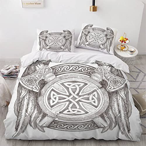 TAOLU Wikinger Bettwäsche 220x240 Erwachsene Bettbezug Leicht Mikrofaser Sommer Bettwäsche-Set 3Teilig mit 2 Kissenbezug 80x80 cm Keltischer Schild Bettbezüge mit Versteckter Reißverschluss von TAOLU