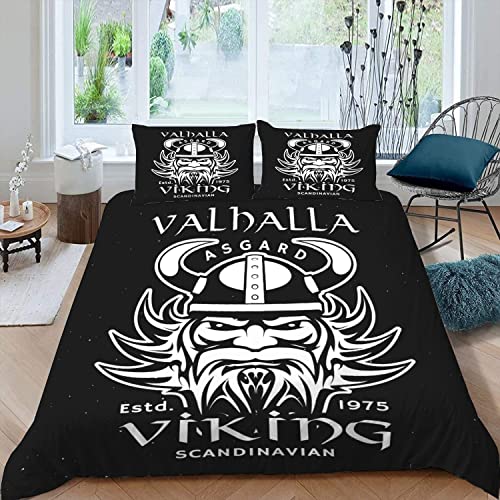 TAOLU Wikinger Bettwäsche 220x240 Erwachsene Bettbezug Leicht Mikrofaser Sommer Bettwäsche-Set 3Teilig mit 2 Kissenbezug 80x80 cm Piratengott Odin Krieger Bettbezüge mit Versteckter Reißverschluss von TAOLU