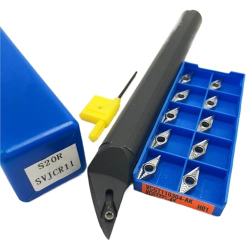 1 Stück S16Q SVJCR11 S20R S10K S12M SVJCR11 Hartmetall-Wendebohrstangen-Drehwerkzeughalter + 10 Stück VCMT/VCGT 110304 Hartmetalleinsätze(S20R SVJCR11-AK H01) von TAOMENJS