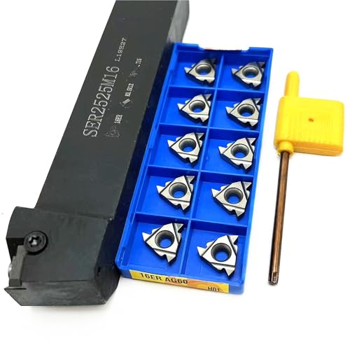 1 Stück SER1212H16 SER1616H16 SER2020K16 SER2525M16 Drehwerkzeughalter for externes Threading + 10 Stück MMT16ER-Gewindeeinsätze(16ER AG60 H01,SER2525M16) von TAOMENJS