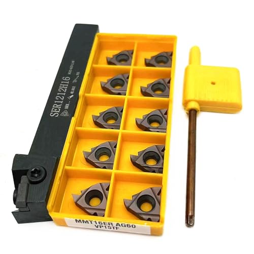 1 Stück SER1212H16 SER1616H16 SER2020K16 SER2525M16 Drehwerkzeughalter for externes Threading + 10 Stück MMT16ER-Gewindeeinsätze(16ER AG60 VP15TF,SER1212H16) von TAOMENJS