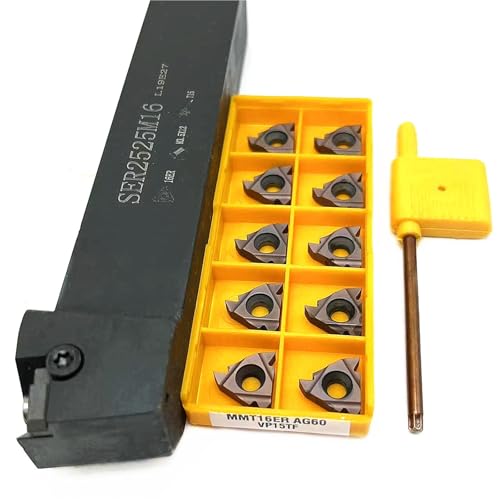 1 Stück SER1212H16 SER1616H16 SER2020K16 SER2525M16 Drehwerkzeughalter for externes Threading + 10 Stück MMT16ER-Gewindeeinsätze(16ER AG60 VP15TF,SER2525M16) von TAOMENJS