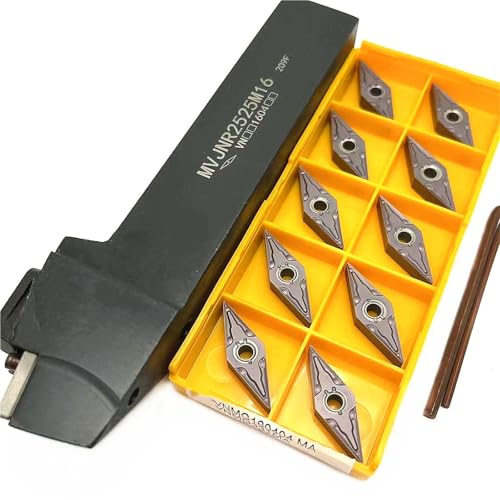 1 Stück Wende-Drehwerkzeughalter MVJNR1616/MVJNR2020/MVJNR2525 Externes Drehwerkzeug + 10 Stück VNMG160404 Hartmetalleinsätze(MVJNR2525M16,VNMG160404 VP15TF) von TAOMENJS