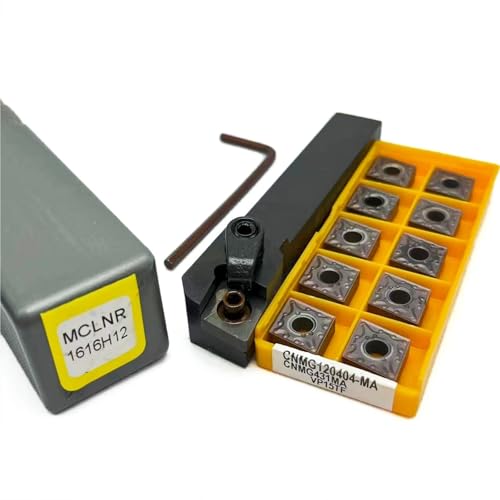 Drehwerkzeugsatz, 1 Stück MCLNR1616H12 MCLNR2020K12 MCLNR2525M12 Wendeschneidplattenhalter aus Hartmetall + 10 Stück CNMG1204-Einsätze(MCLNR 1616H12-VP15TF) von TAOMENJS