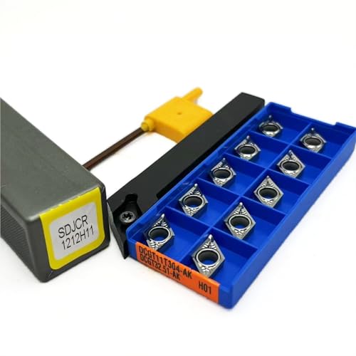 Drehwerkzeugsatz, 1 Stück SDJCR1212H11 SDJCR1616H11 SDJCR2020 SDJCR2525 Wendeschneidplattenhalter aus Hartmetall + 10 Stück DCMT11T304-Einsätze(SDJCR 1212H11-AK H01) von TAOMENJS