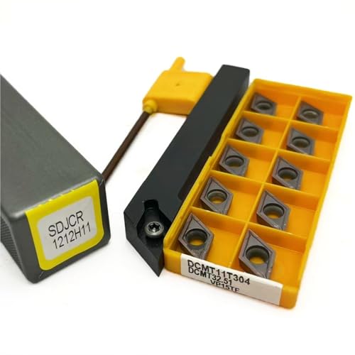 Drehwerkzeugsatz, 1 Stück SDJCR1212H11 SDJCR1616H11 SDJCR2020 SDJCR2525 Wendeschneidplattenhalter aus Hartmetall + 10 Stück DCMT11T304-Einsätze(SDJCR 1212H11-VP15TF) von TAOMENJS