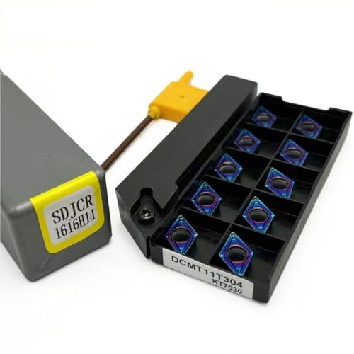Drehwerkzeugsatz, 1 Stück SDJCR1212H11 SDJCR1616H11 SDJCR2020 SDJCR2525 Wendeschneidplattenhalter aus Hartmetall + 10 Stück DCMT11T304-Einsätze(SDJCR 1616H11-KT7030) von TAOMENJS