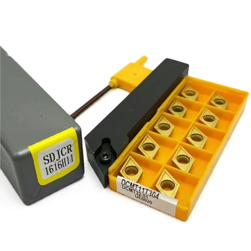 Drehwerkzeugsatz, 1 Stück SDJCR1212H11 SDJCR1616H11 SDJCR2020 SDJCR2525 Wendeschneidplattenhalter aus Hartmetall + 10 Stück DCMT11T304-Einsätze(SDJCR 1616H11-UE6020) von TAOMENJS
