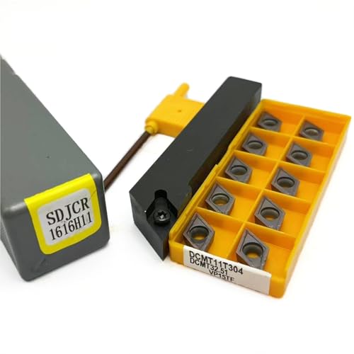 Drehwerkzeugsatz, 1 Stück SDJCR1212H11 SDJCR1616H11 SDJCR2020 SDJCR2525 Wendeschneidplattenhalter aus Hartmetall + 10 Stück DCMT11T304-Einsätze(SDJCR 1616H11-VP15TF) von TAOMENJS