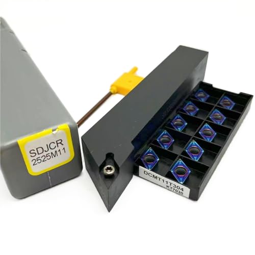 Drehwerkzeugsatz, 1 Stück SDJCR1212H11 SDJCR1616H11 SDJCR2020 SDJCR2525 Wendeschneidplattenhalter aus Hartmetall + 10 Stück DCMT11T304-Einsätze(SDJCR 2525M11-KT7030) von TAOMENJS