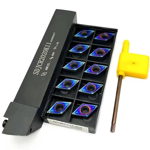 Wendeschneidplatten-Drehwerkzeuge, 1 Stück SDJCR1212H11 SDJCR1616H11 SDJCR2020K11 SDJCR2525M11 Externer Metalldrehwerkzeughalter + 10 Stück DCMT-Einsätze(SDJCR2020K11,DCMT11T304 KT7030) von TAOMENJS