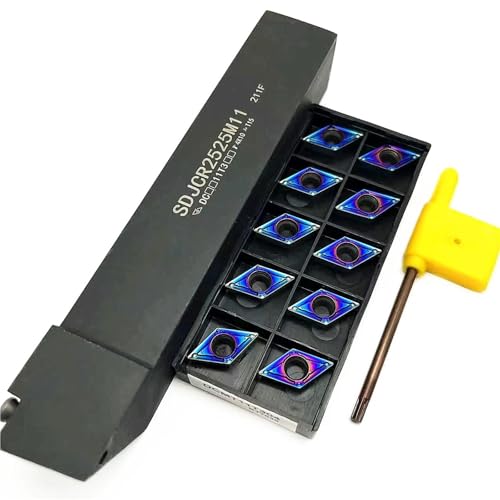 Wendeschneidplatten-Drehwerkzeuge, 1 Stück SDJCR1212H11 SDJCR1616H11 SDJCR2020K11 SDJCR2525M11 Externer Metalldrehwerkzeughalter + 10 Stück DCMT-Einsätze(SDJCR2525M11,DCMT11T304 KT7030) von TAOMENJS