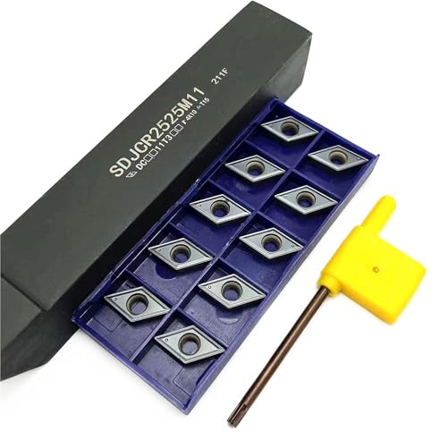 Wendeschneidplatten-Drehwerkzeuge, 1 Stück SDJCR1212H11 SDJCR1616H11 SDJCR2020K11 SDJCR2525M11 Externer Metalldrehwerkzeughalter + 10 Stück DCMT-Einsätze(SDJCR2525M11,DCMT11T304 NN LT10) von TAOMENJS