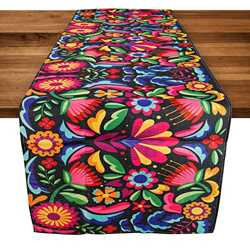 TAOPE Bunte Blumen Tischläufer, Sommer Tisch Läufer Leinen 40 x 140 cm Mexikanisch Bunt Vintage Tischläufer für Haus Küche Abendessen Urlaub Party Tischdekoration von TAOPE