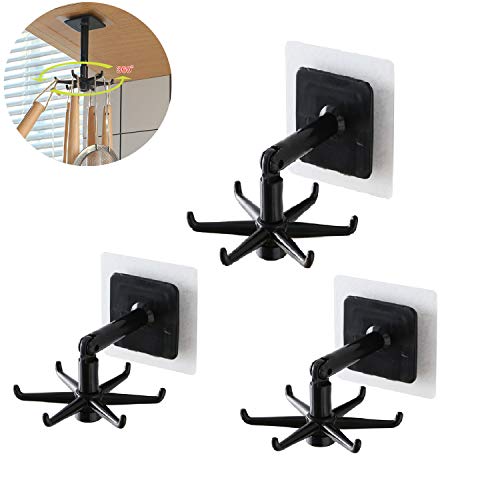 360 Degree Rotating Kitchen Hook, Hängeleiste Ohne Bohren, Küchenhelfer Aufbewahrung, Multifunktional Drehbarer Küchenhaken,Küchenutensilien Halter für Küchen & Badezimmer Aufbewahrung (Schwarz,3) von TAOQILE