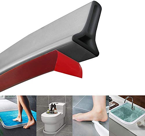 Silikon Feuchtraum Badezimmer Bodendichtung Türdichtung Streifen Dusche Dam verhindert Überlaufen von Wasser|Wasserdicht selbstklebend und biegbar für Nass- und Trocken-Trennung (200 cm, Grau) von TAOQILE