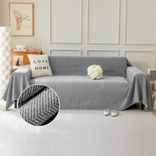 TAOTAOGO Sofaüberzug für 2/3/4 Sitzer, L-förmige Ecksofas, Fischgrätmuster Einfarbige Chenille Sofa Überwurfdecke, Waschbar Sofaüberwurf, Couchüberzug mit Quasten B Dunkelgrau 180x300cm von TAOTAOGO